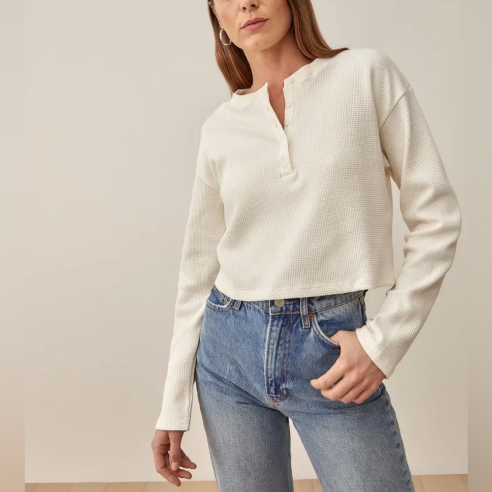 REFORMATION Jill Thermal Long Sleeve Henley Tee -  Sz Small